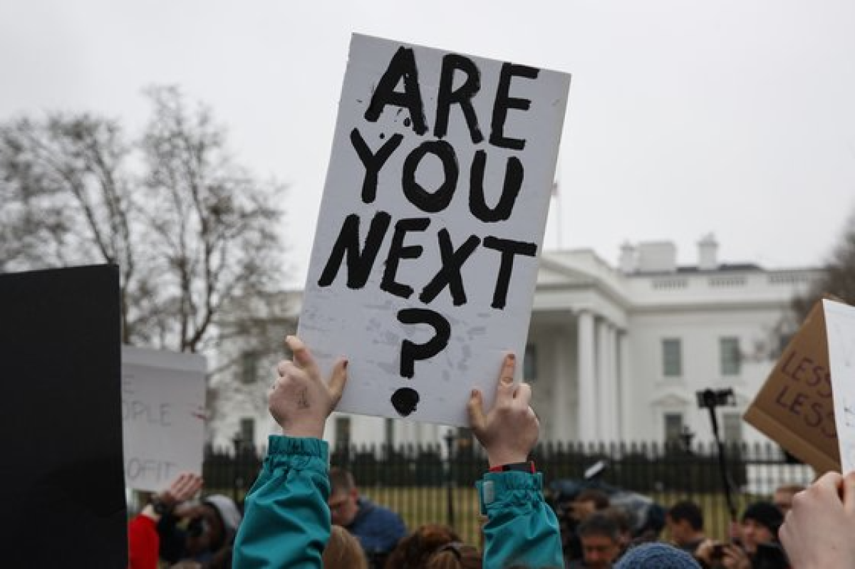 백악관 앞에서 열린 ‘총기규제 강화 요구’ 학생 시위. AP=연합뉴스