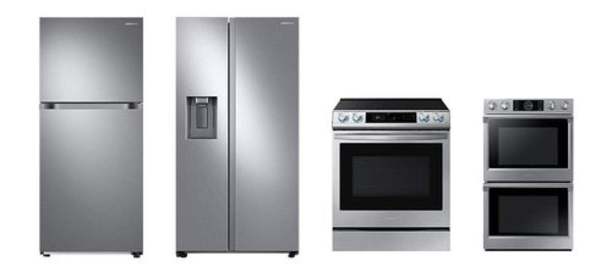 JD파워의 생활가전 소비자 만족도 평가에서 각 부문 1위를 차지한 상냉동·하냉장 냉장고, 양문형 냉장고, 레인지, 빌트인 오븐 제품 이미지. 사진 삼성전자