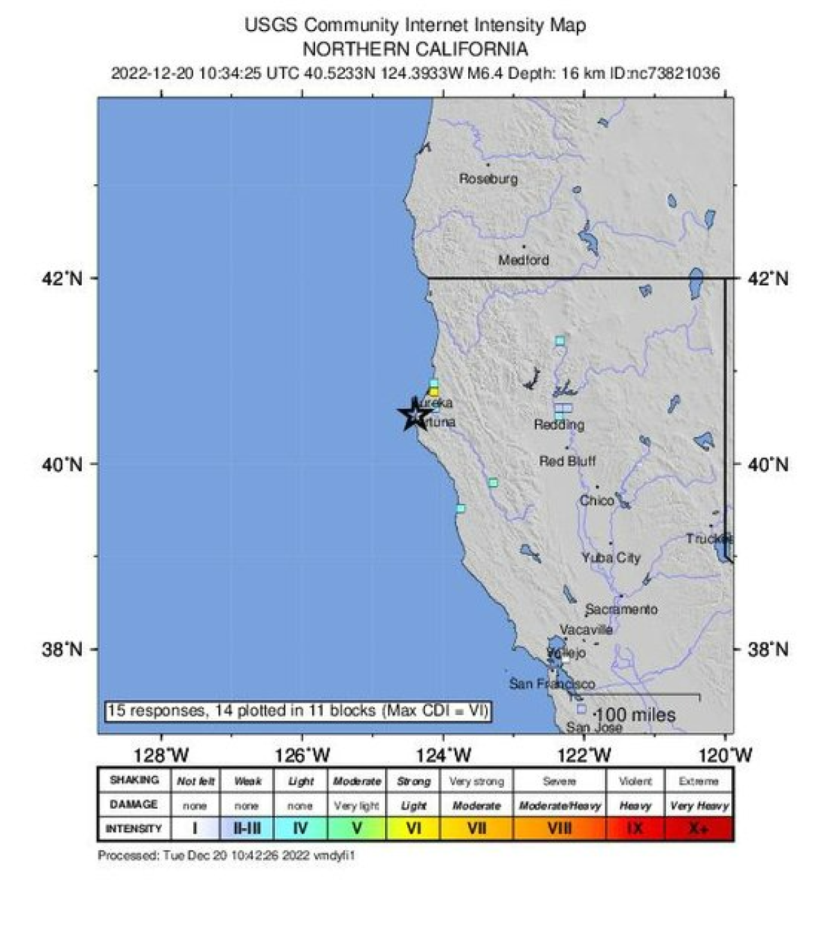 20일 캘리포니아 북부 연안에서 발행한 지진. 미국 지질조사국(USGS) 사이트 캡처