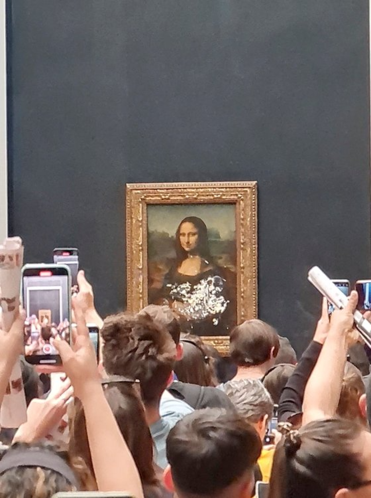 지난 29일(현지시간) 할머니로 분장한 남성이 프랑스 파리 루브르 박물관에 전시 중인 레오나르도 다빈치의 작품 ‘모나리자’에 케이크를 던졌다. 로이터=연합뉴스